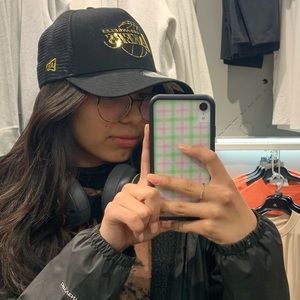 iPhone XR wildflower case Green and pink plaid